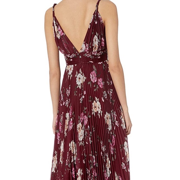 Burgundy Floral Pleated Gown - Picture 2 of 7